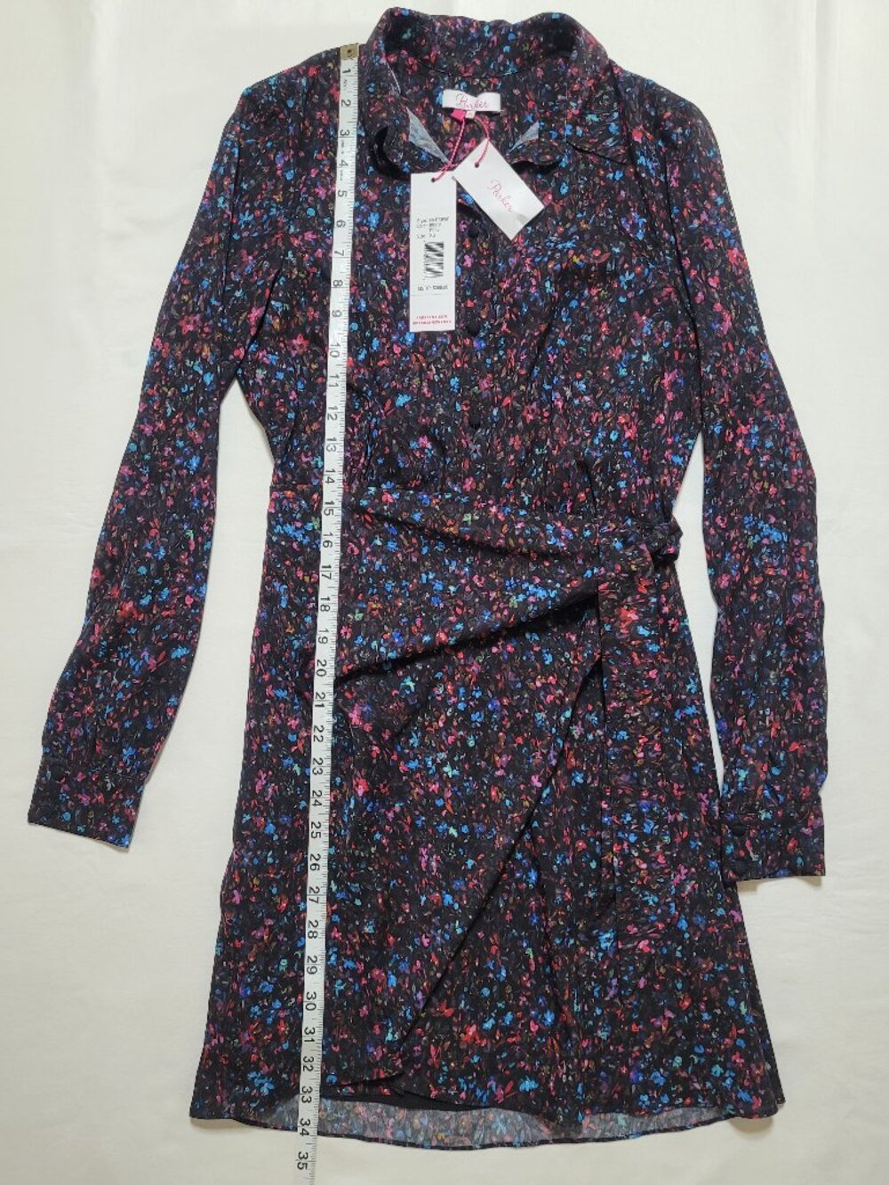 Parker Mini Ditsy Floral Long Sleeve Wrap Shirt Dress Black Multi XS Whimsigoth - Picture 9 of 10